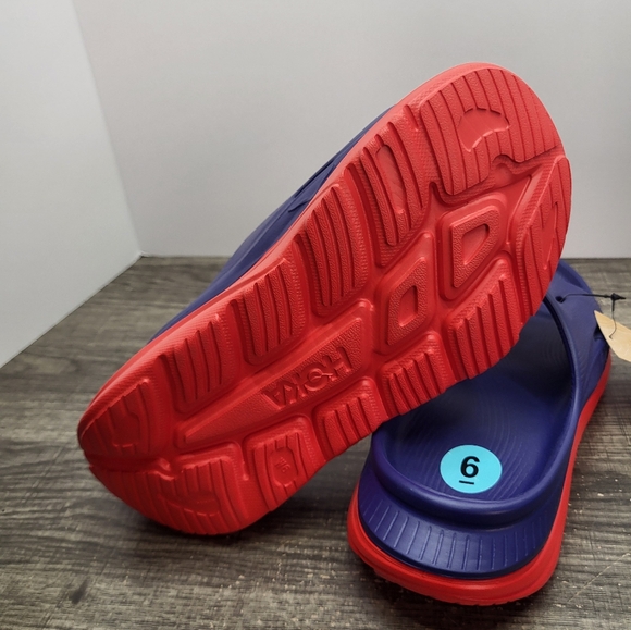 Hoka Ora Recovery Slide 3 Womens Sz 6 Slip On Sandals Bellwether Blue Alret Red - Picture 6 of 7